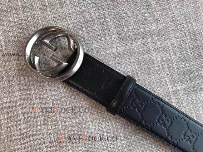 Gucci Black Leather Belt Classic Polish Metal Buckle Slim